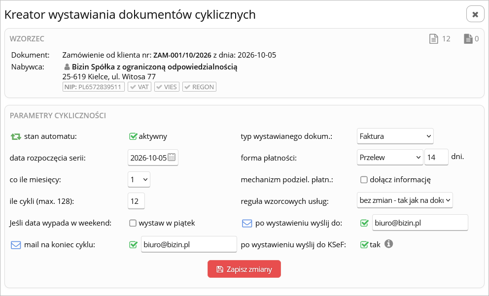 Kreator wystawiania dokument&oacute;w cyklicznych